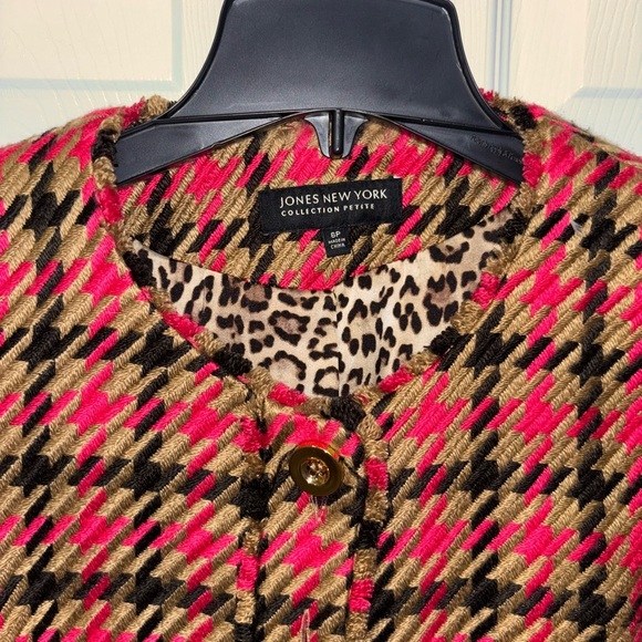 Jones New York Signature Women Short Jacket BLAZER Sz 6P PLAID PINK/BLACK/TAN.​ - Picture 2 of 8